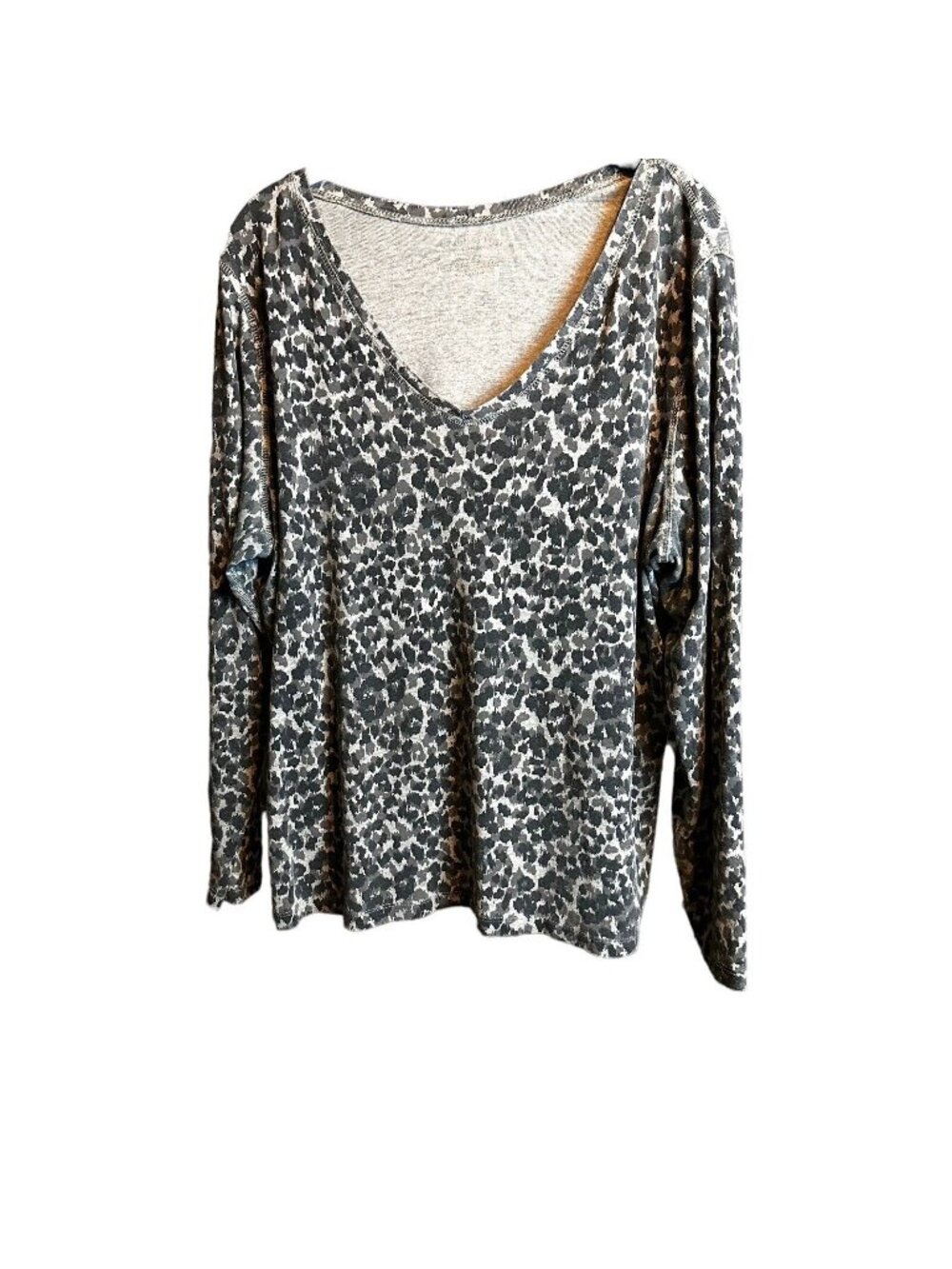 Lane Bryant Gray Leopard Print Long Sleeve V-Neck Top Size 18/20 Womens Casual L